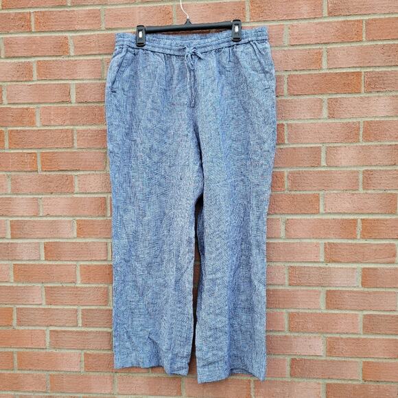 Talbots Washed Linen Chambray Pinstripe Drawstring Linen Pants 14P - Picture 6 of 8